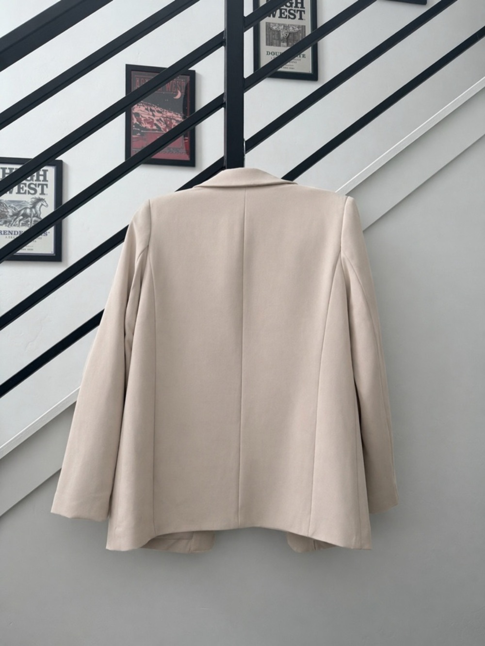 SHEIN Raffereza Plain Collar Blazer Beige Size M Chic Office Jacket - Picture 4 of 5